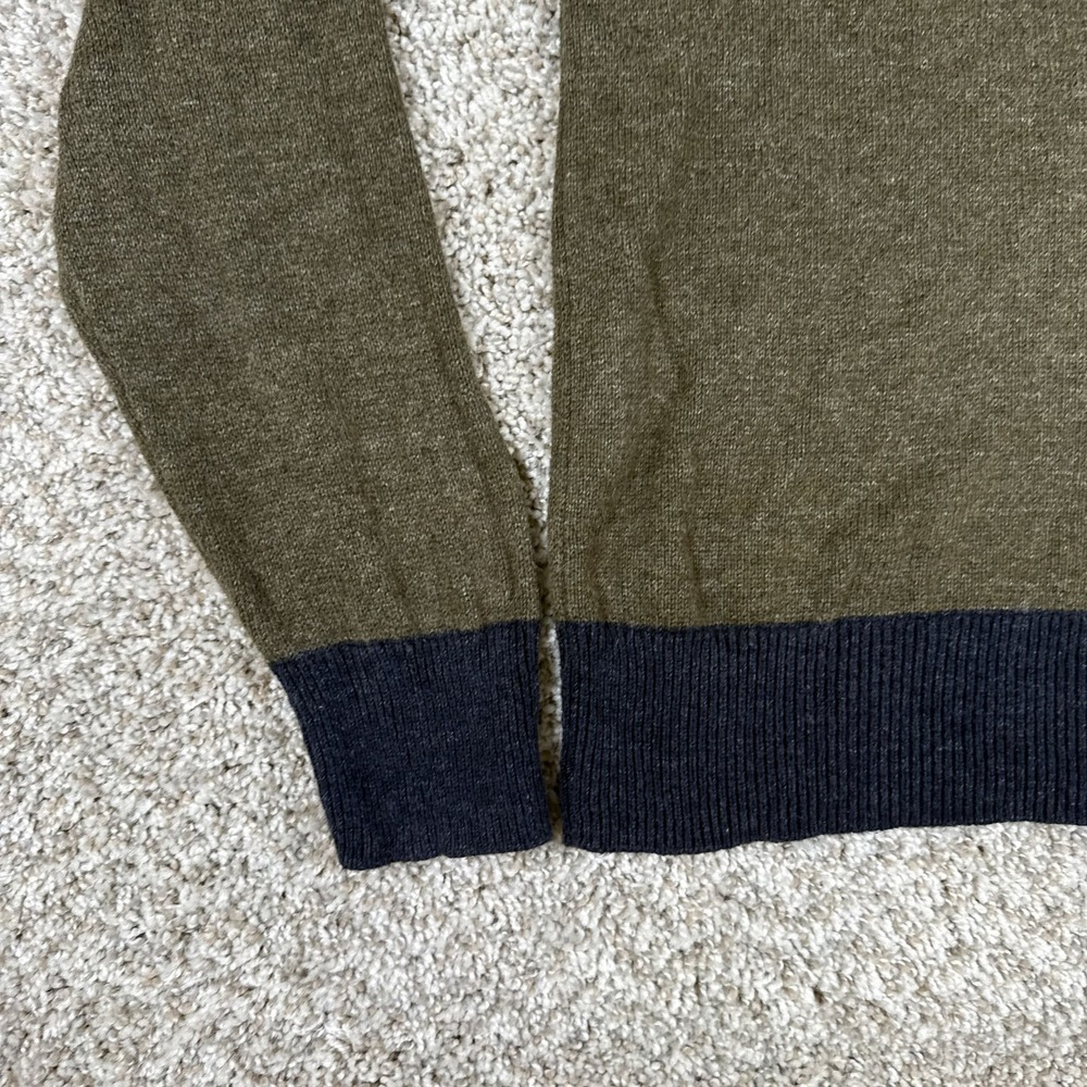 J Crew Sweater Mens L Green Crewneck Ribbed Contrast Hem Cotton Wool - Picture 3 of 12